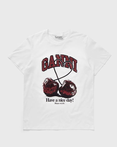 Tričko GANNI Basic Jersey Cherry Relaxed Tee Biela | T3860-151, 0