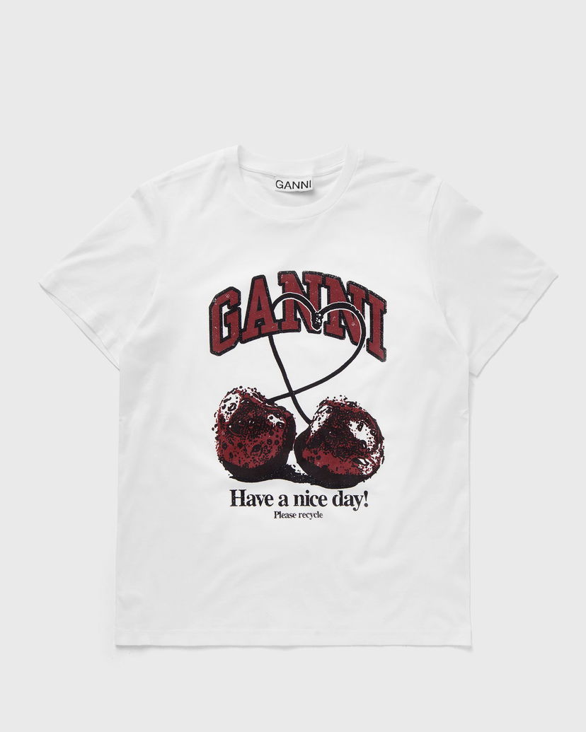 Tričko GANNI Basic Jersey Cherry Relaxed Tee Biela | T3860-151