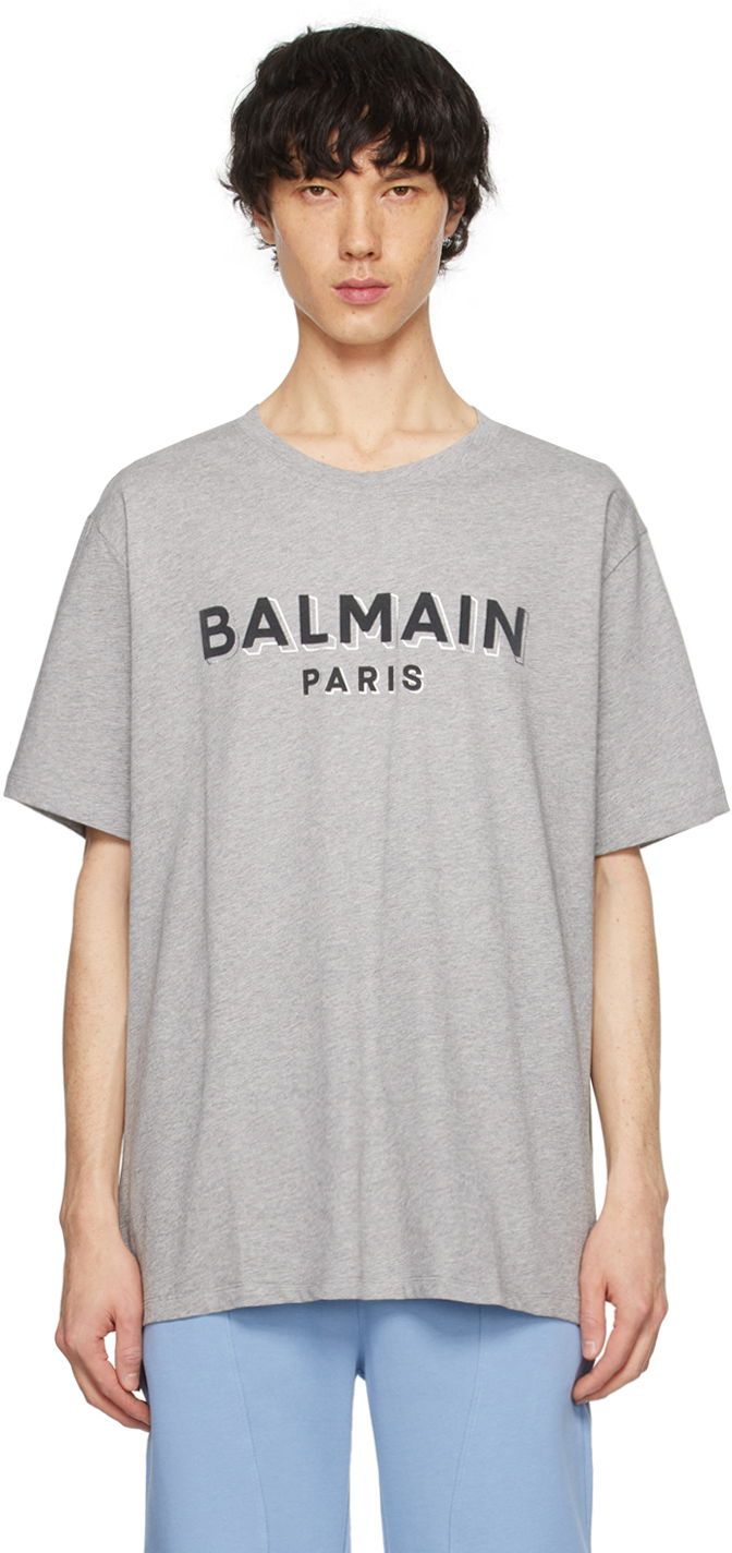 Tričko Balmain Metallic Flocked T-Shirt Šedá | CH1EG010BB99