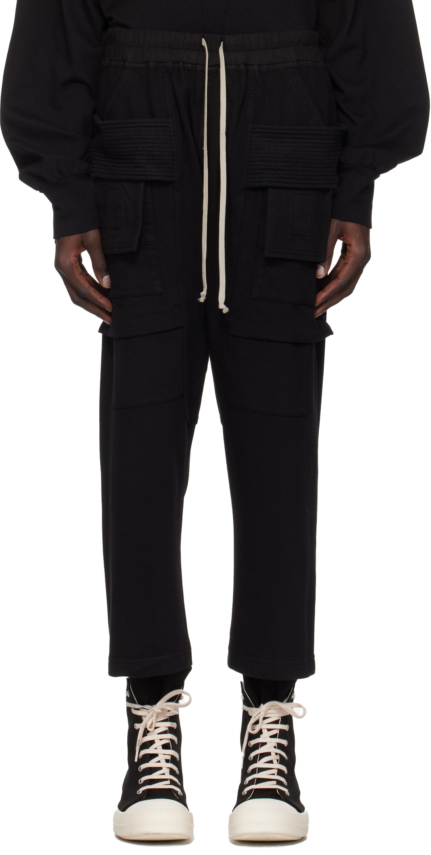 Tepláky Rick Owens Rick Owens DRKSHDW Porterville Creatch Cropped Drawstring Cargo Pants Čierna | DU02D2371 RIG, 0