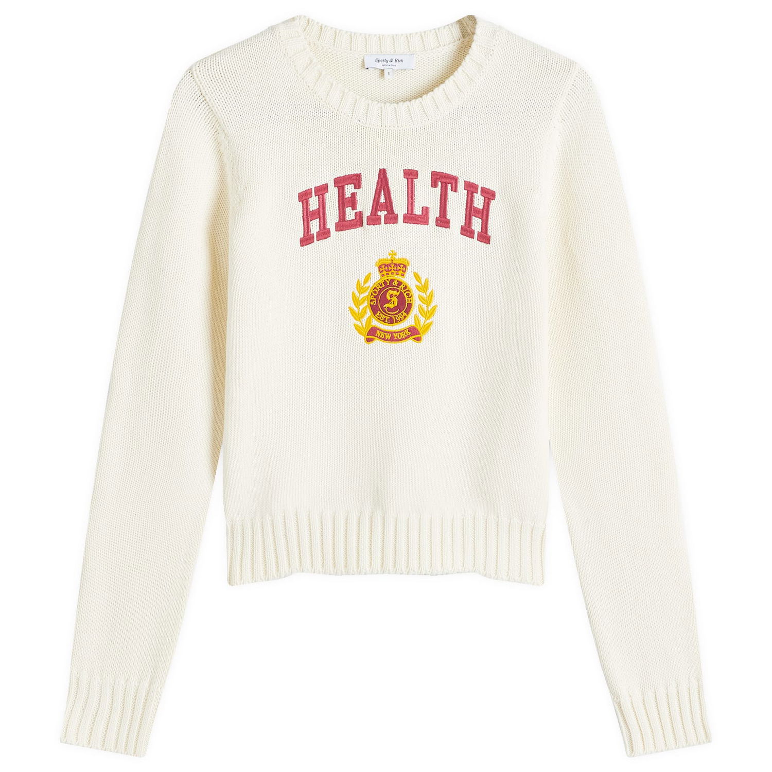 Sveter Sporty & Rich NY Health Crest Knitted Sweater Biela | WS065506240CR01-CRM, 0