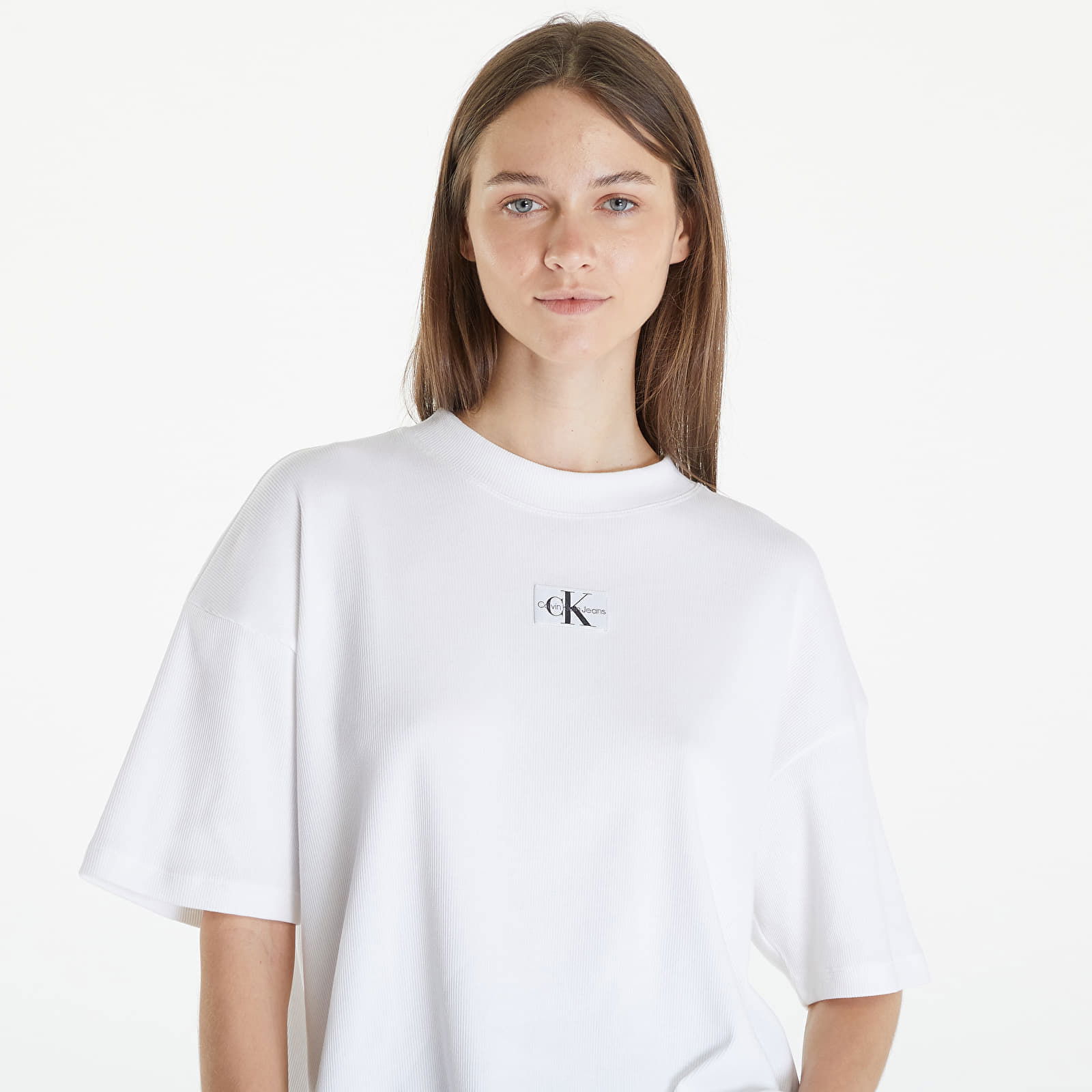 Jeans Woven Label Rib Short Sleeve Tee White