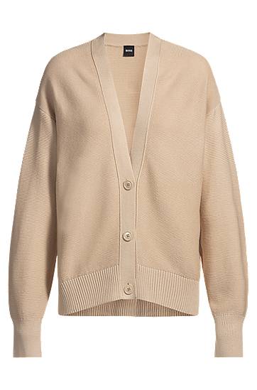 Sveter BOSS Structured Cotton V-Neck Cardigan Béžová | 50540375, 0