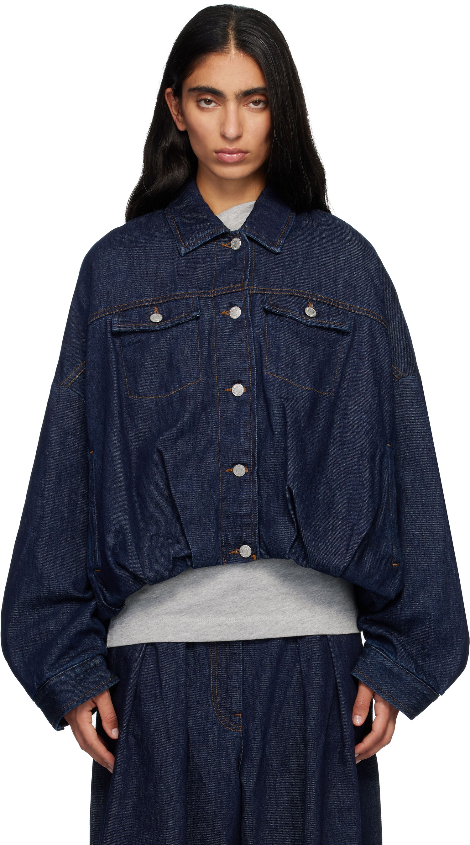 Bunda Dries Van Noten Dries Van Noten Oversized Lined Denim Jacket Navy | 252-010515-2381, 0