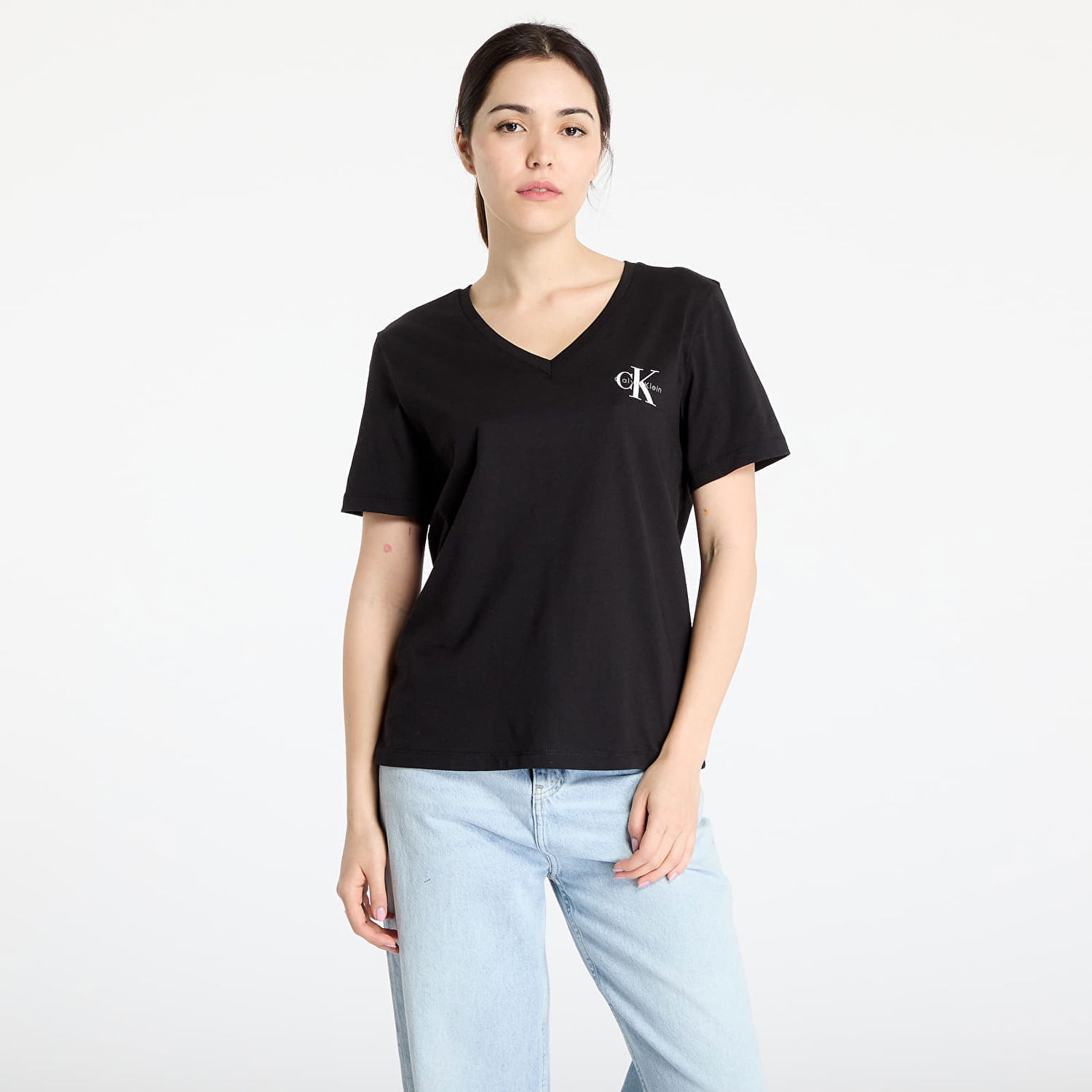 Tričko CALVIN KLEIN Calvin Klein Jeans Women's V-Neck T-Shirt, 2-Pack Čierna | LV047C906G UB1, 0