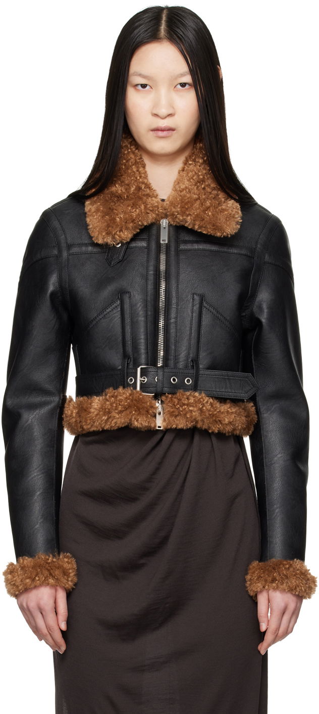 Bomber bunda Stella McCartney Stella McCartney Plush Teddy Faux-Leather Jacket Čierna | 680110SJB14, 0