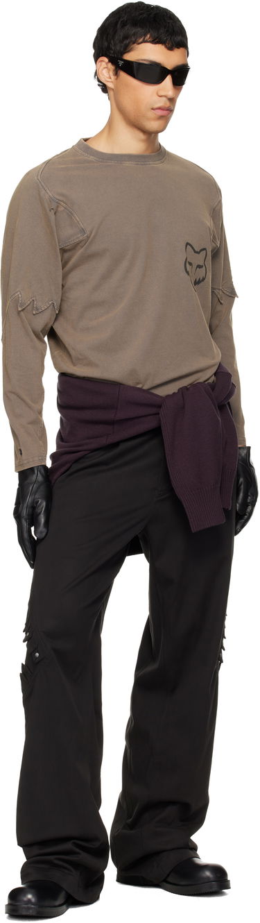 Tričko KIKO KOSTADINOV Kiko Kostadinov Fox LAB Edition Distressed Paneled Long Sleeve T-shirt Hnedá | 36885-103, 3