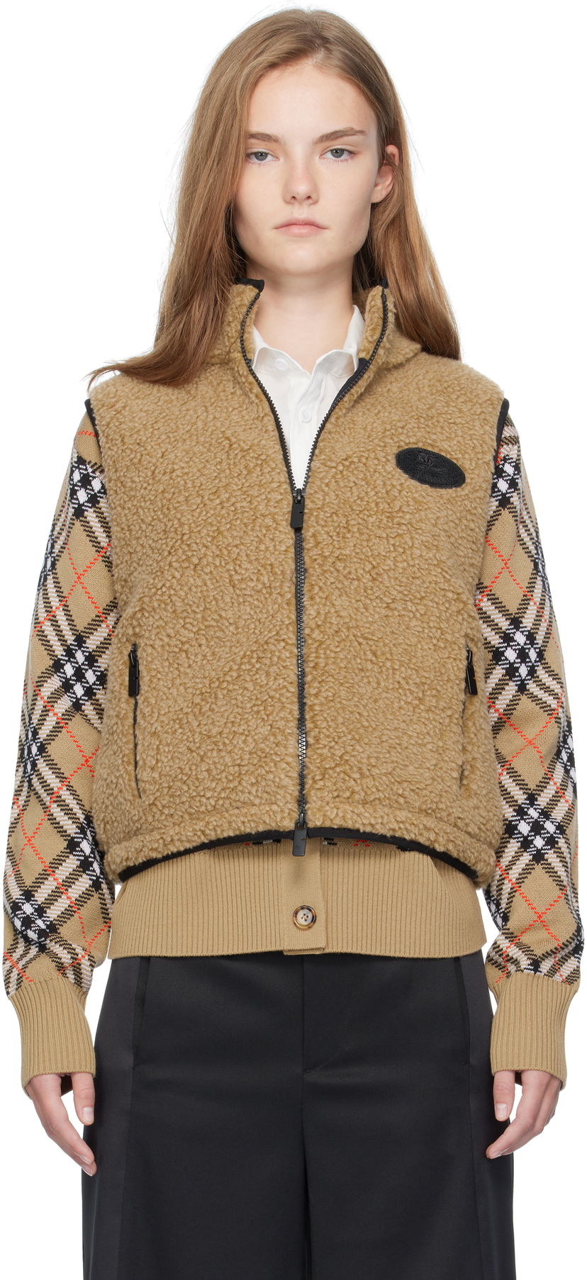 Vesta Burberry Burberry Cropped Fleece Vest Béžová | 8110159