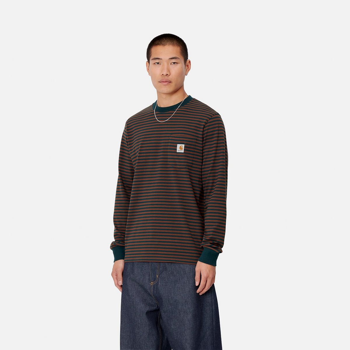 Košeľa Carhartt WIP Striped Long Sleeve T-Shirt With Chest Pocket Hnedá | I033817_7, 0