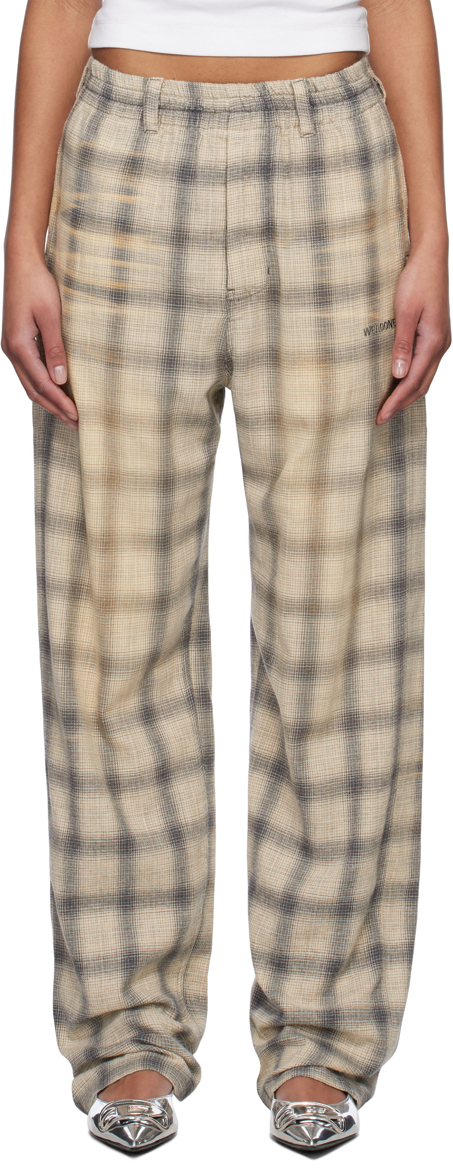 Tepláky We11done We11done Washed Checkered Trousers Béžová | WD-PT0-25-265-U-GY, 0