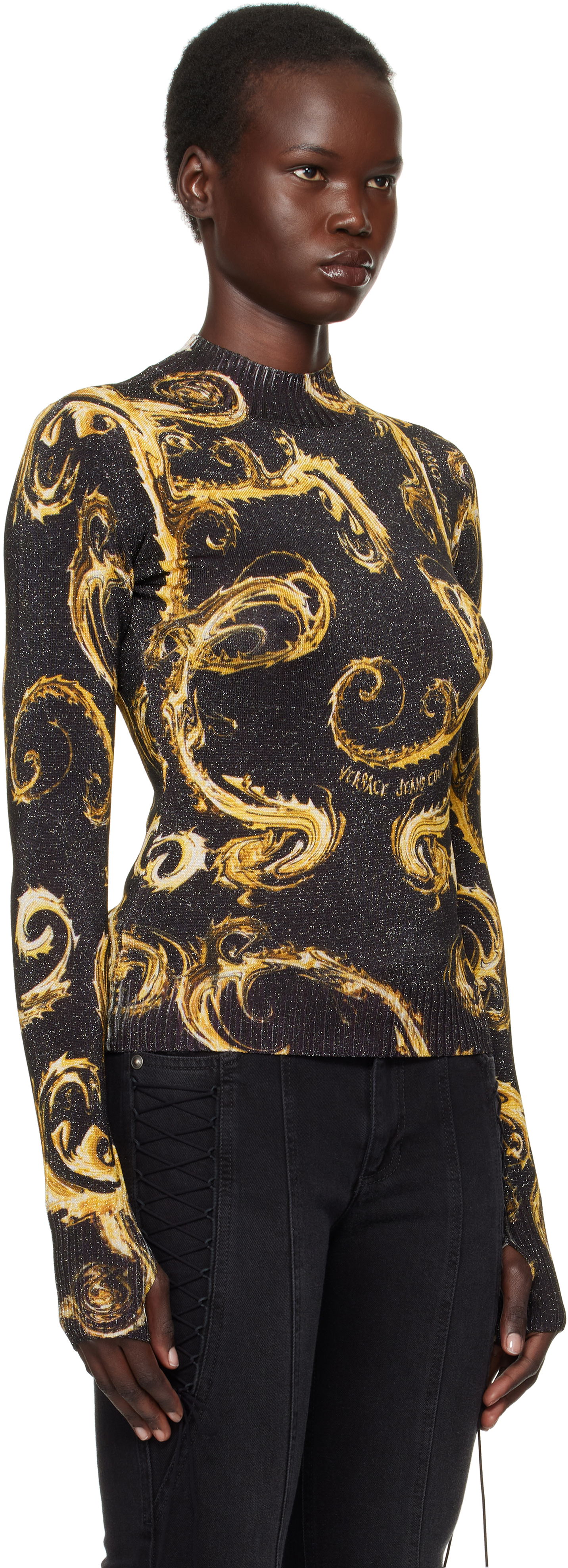 Sveter Versace Black & Gold Knit Lurex Sweater Čierna | E77HAFM24_ECMN80, 1