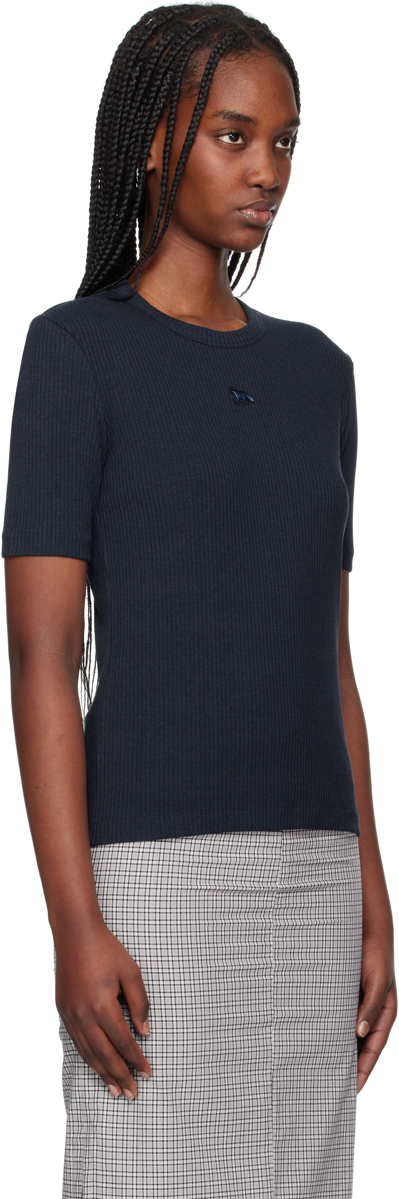 Tričko MAISON KITSUNÉ Maison Kitsuné Baby Fox Ribbed Fitted T-Shirt Navy | OW00124KJ0134, 1