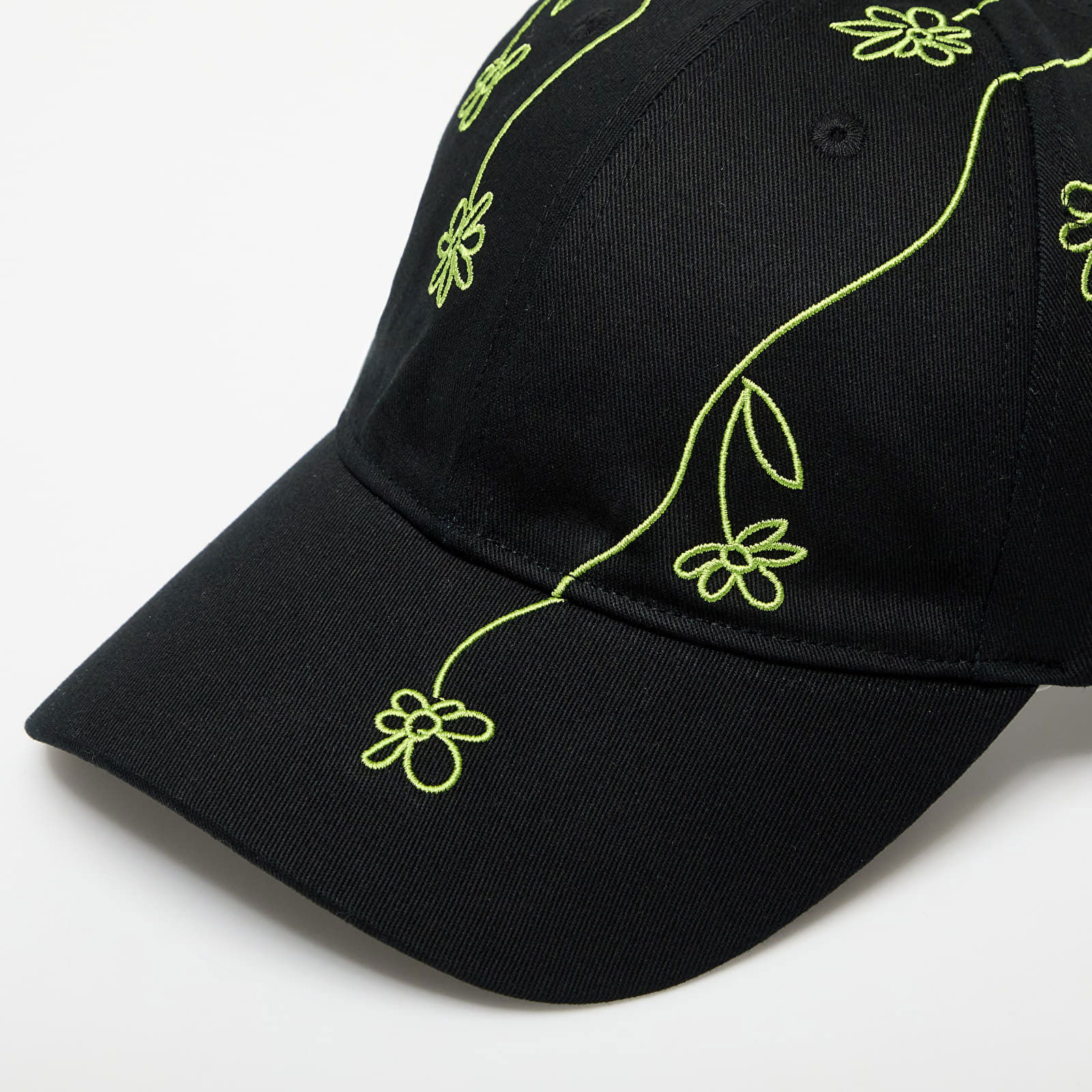 Black Baseball Cap with Flower Embroidery