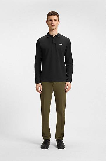 Polo tričko BOSS Long-Sleeve Cotton Pique Polo Shirt Čierna | 50536609, 1
