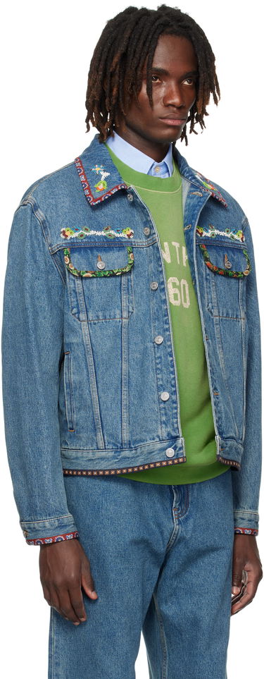 Bunda Valentino Valentino Beaded Embroidery & Printed Edges Denim Jacket Modrá | 7V3DC04QB0W, 1