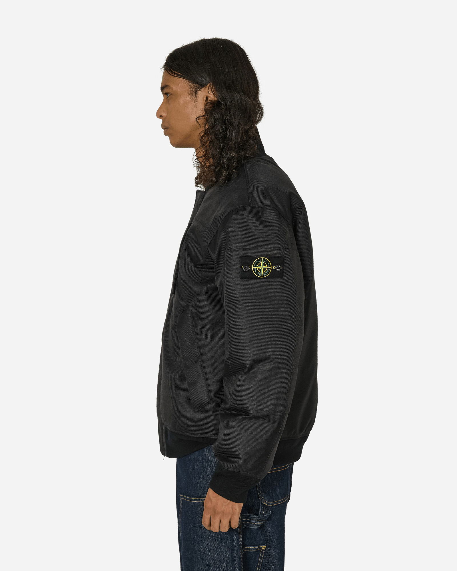 Diagonal Nylon Down Bomber Jacket Black