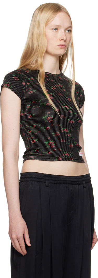 Tričko Alexander Wang Alexander Wang Floral-Print Scoop Neck T-Shirt Čierna | WL002P, 1