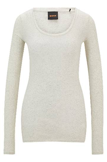 Tričko BOSS BOSS Ribbed Stretch Cotton Long-Sleeve Top Biela | 50518862, 0