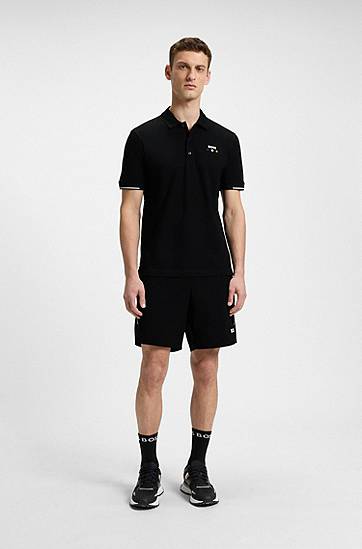 Polo tričko BOSS Mercerized Cotton Polo Shirt with Grid Trims Čierna | 50545707, 1