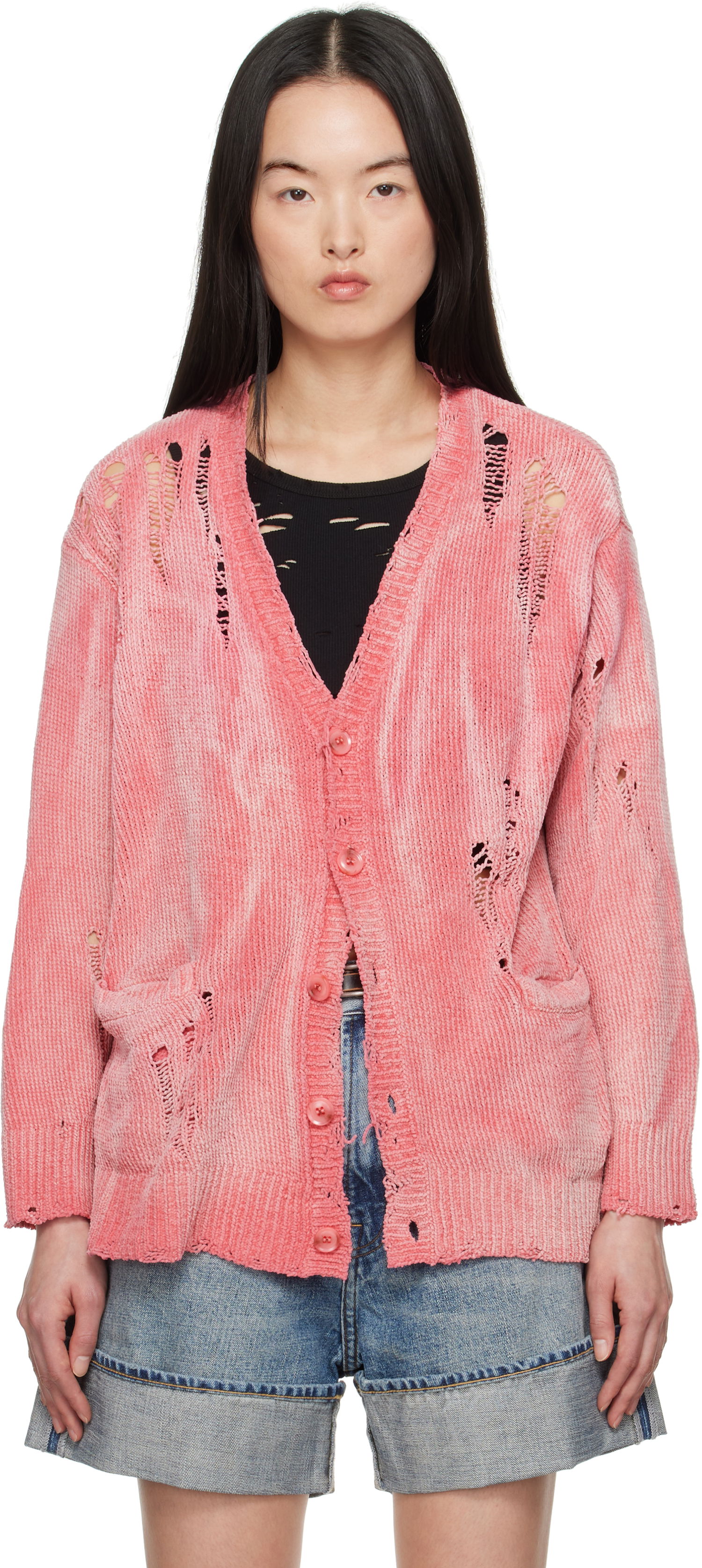 Sveter R13 R13 Distressed Boyfriend Cardigan Ružová | R13WY237-Y201B, 0