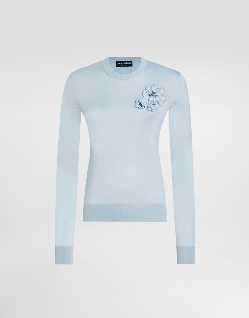 Sveter Dolce & Gabbana Dolce & Gabbana Silk Pullover with Flower Brooch Modrá | FXX48ZJBSO1B1581