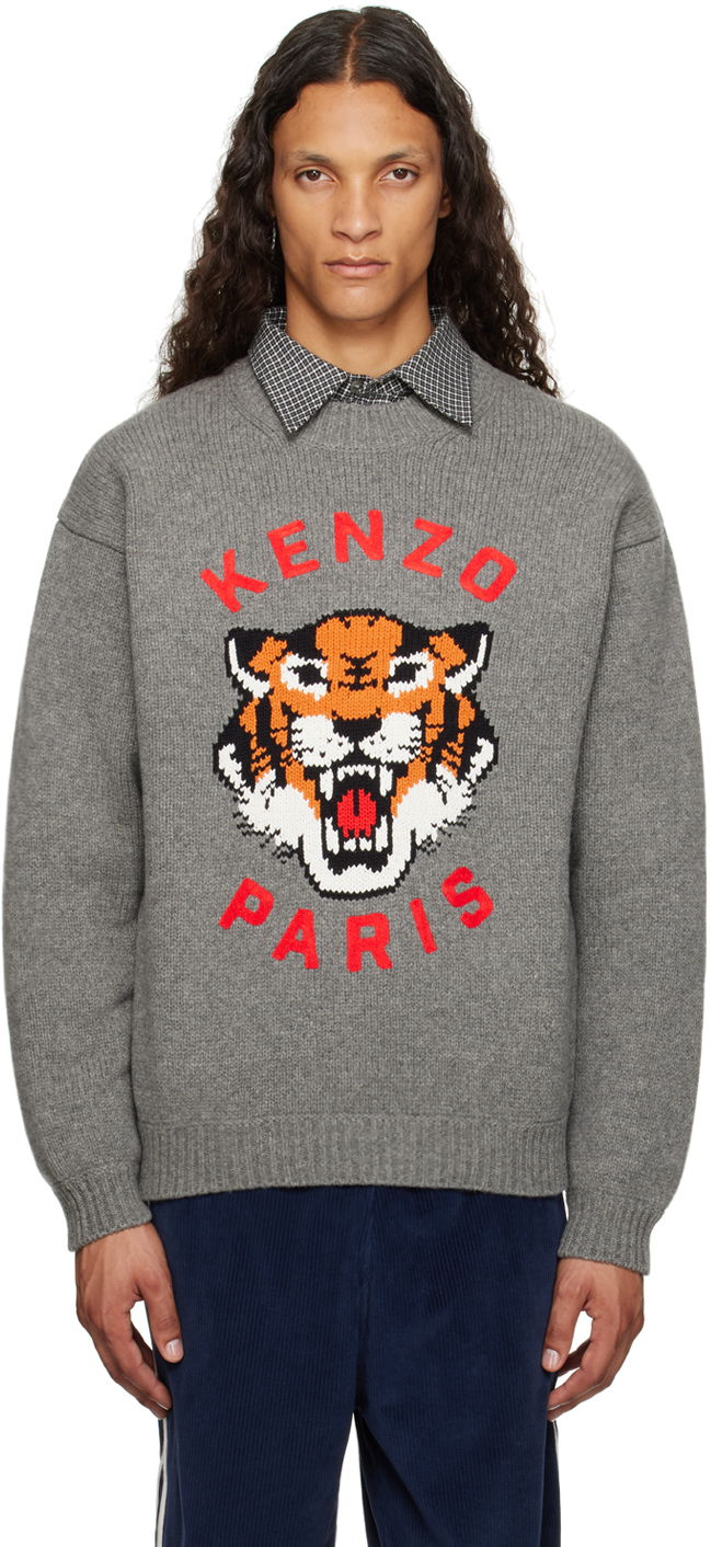 Sveter KENZO Gray Paris 'Lucky Tiger' Sweater Šedá | FE68PU4773LH, 0