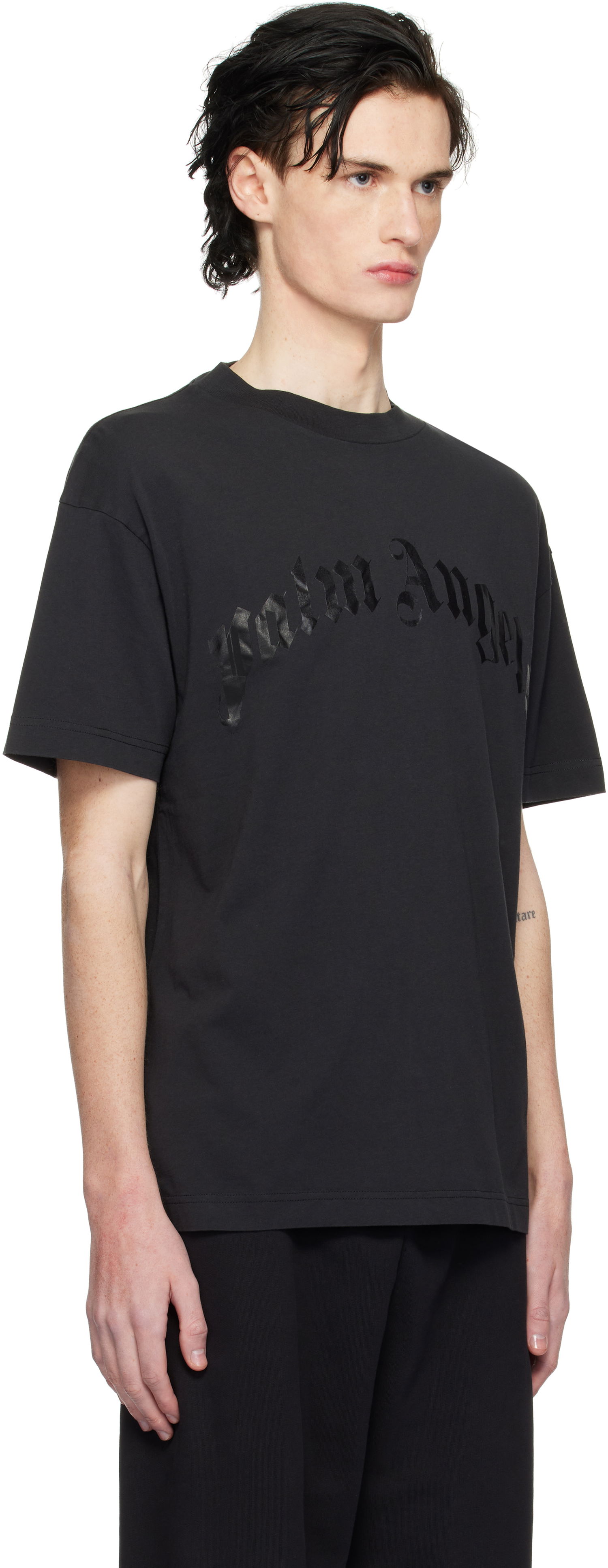 Tričko Palm Angels Curved Logo Oversize T-Shirt Čierna | PMAA001S25JER0041010, 1