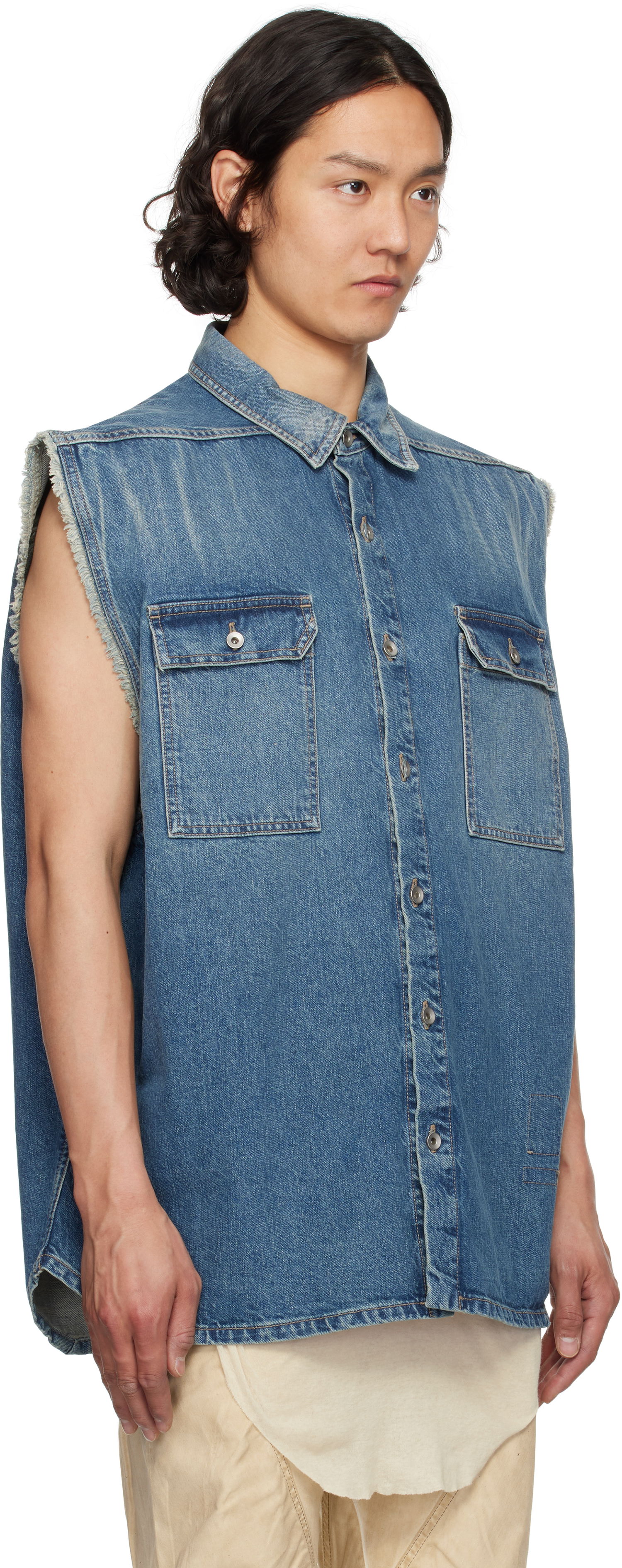 Košeľa Rick Owens Rick Owens DRKSHDW Hollywood Jumbo Denim Sleeveless Overshirt Modrá | DU01E3764 DWB, 1