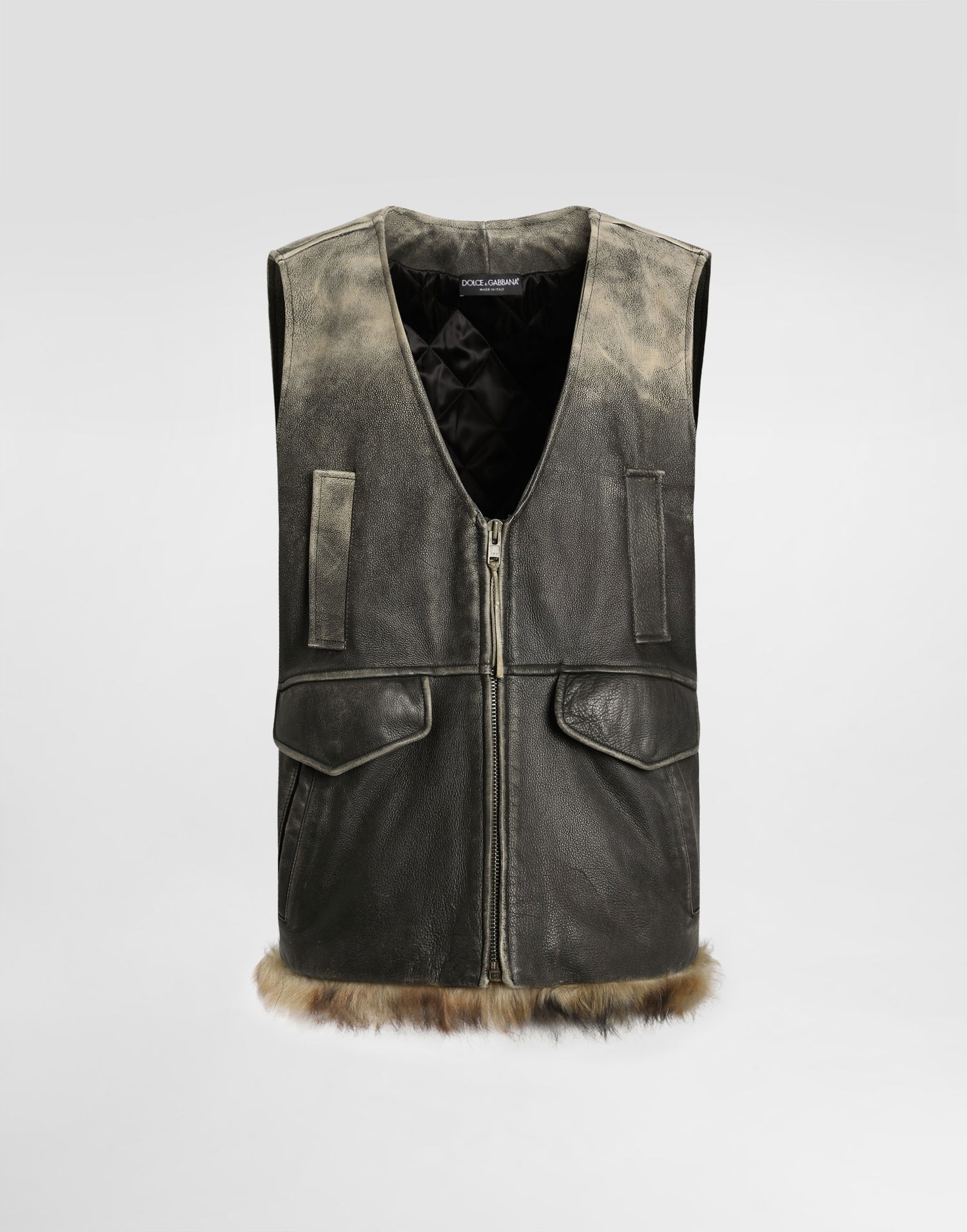 Vesta Dolce & Gabbana Dolce & Gabbana Vintage Fur Trimmed Leather Vest Čierna | F792MLGDDEQM0937, 0