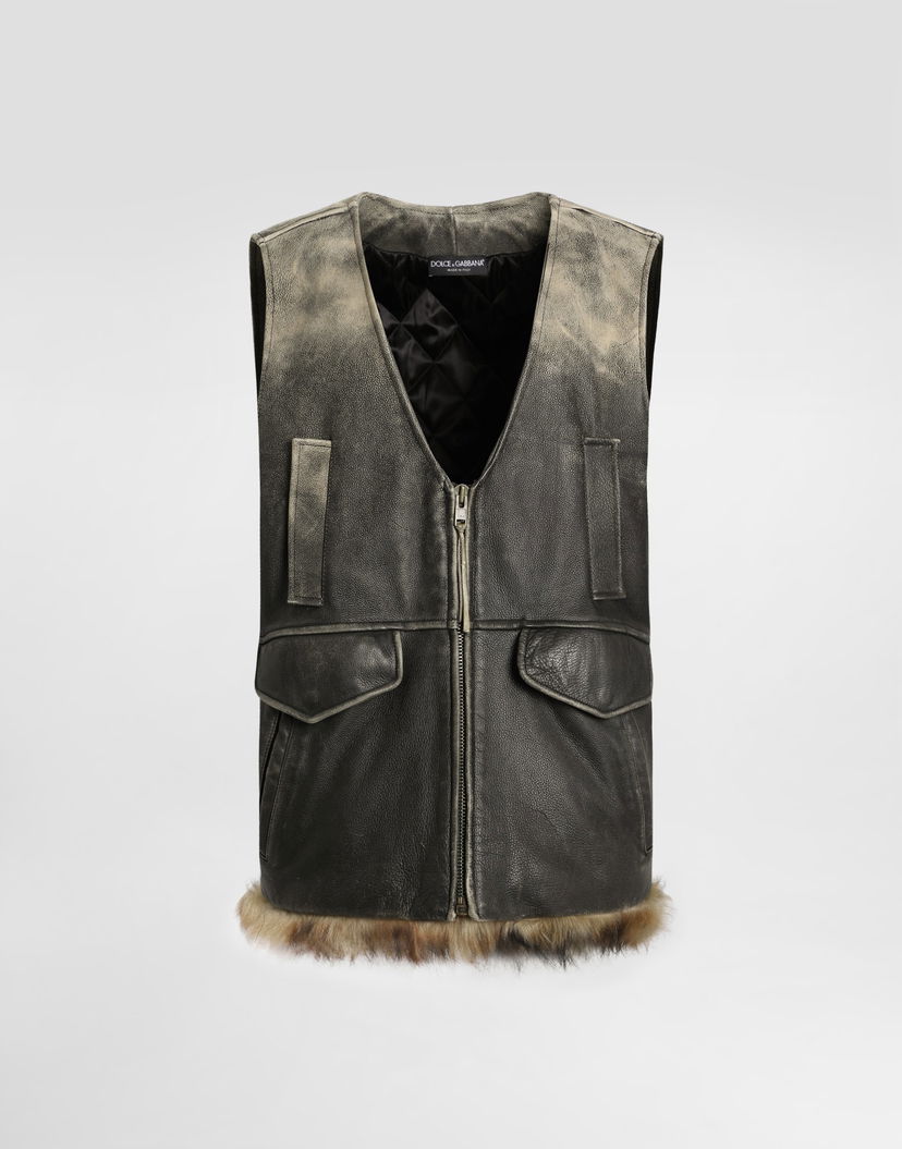 Vesta Dolce & Gabbana Dolce & Gabbana Vintage Fur Trimmed Leather Vest Čierna | F792MLGDDEQM0937