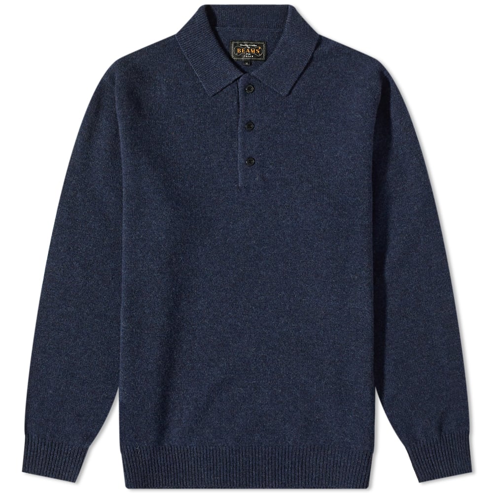 Sveter BEAMS Plus Knit Polo Shirt, Size Large Navy | 3812-0004-103-79, 1