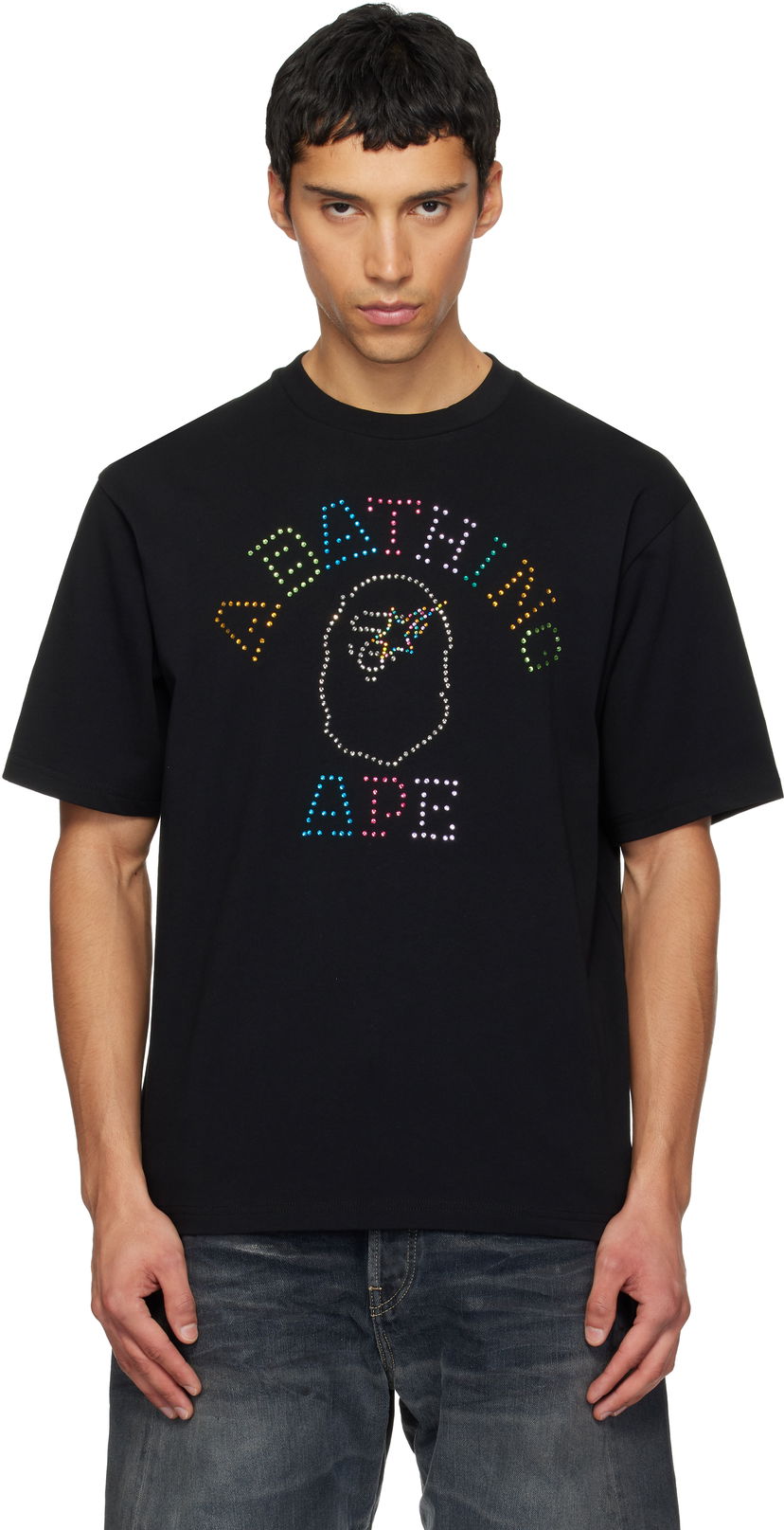 Tričko BAPE Rhinestone College Relaxed Fit T-shirt Čierna | 001CSL801313M