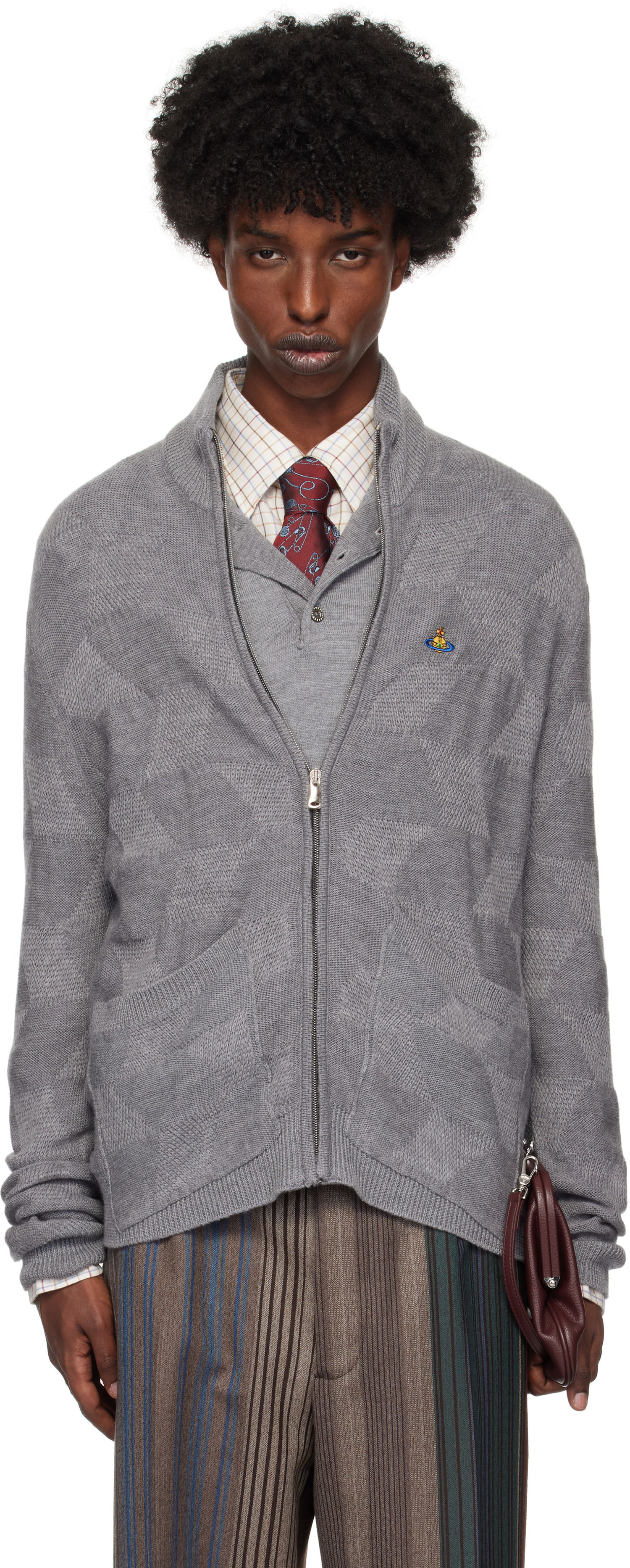 Sveter Vivienne Westwood Fisherman Zip-Up Sweater Šedá | 2701001T-Y002M-, 0