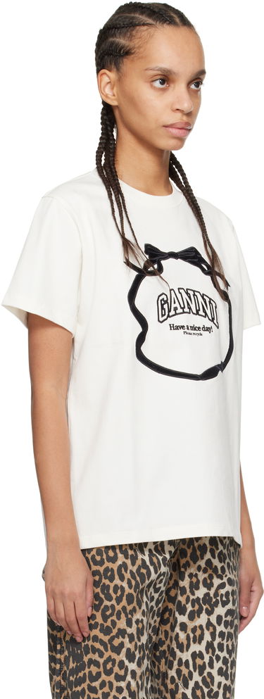 Tričko GANNI GANNI Heavy Cotton Bow Relaxed T-Shirt Biela | T4110, 1