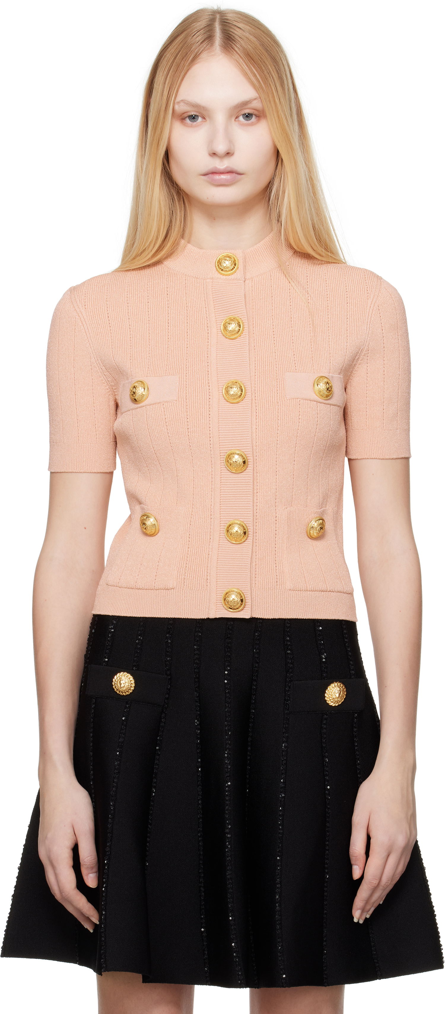 Sveter Balmain Balmain 4-Pocket Knitted Cardigan Ružová | EF1KL023KB07, 0