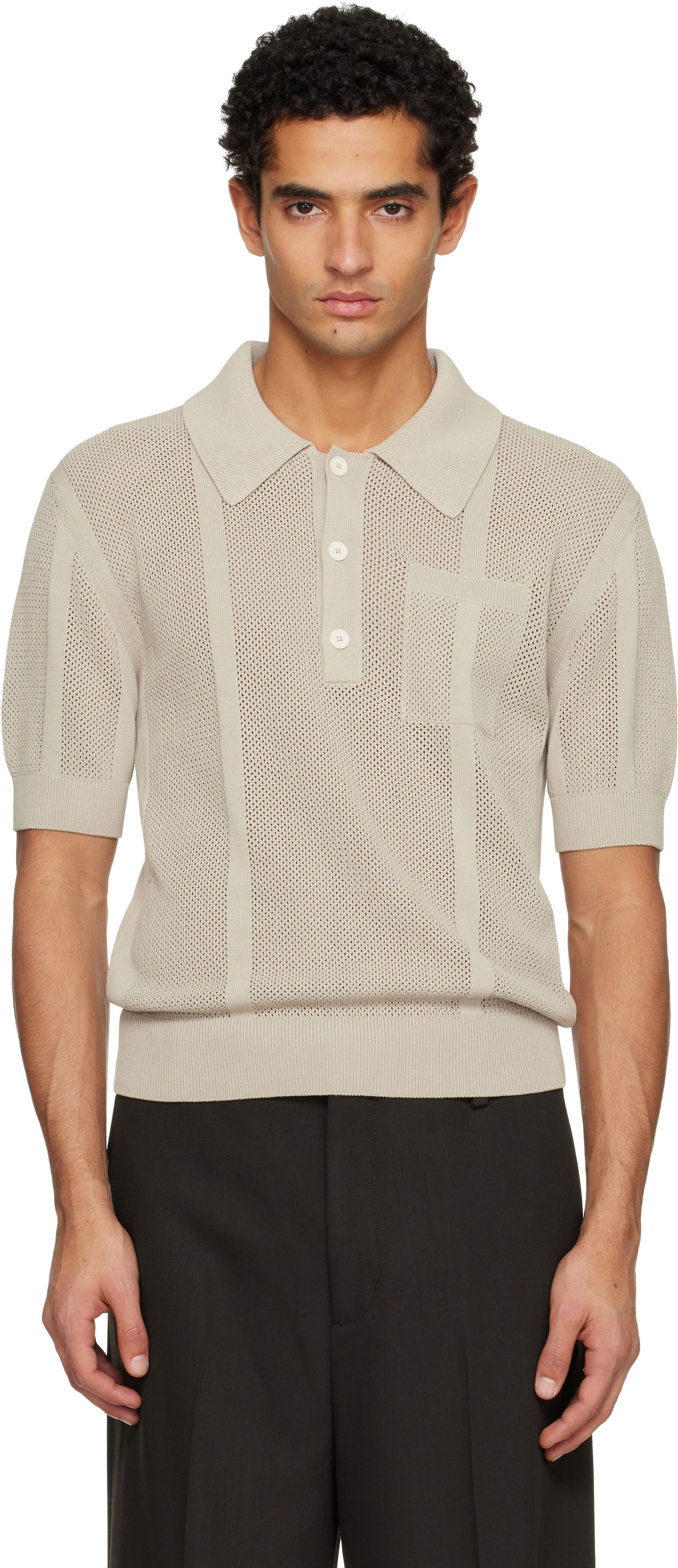 Polo tričko LANVIN Short Sleeve Striped Perforated Knit Polo Béžová | RM-PL0024-K063-E25, 0
