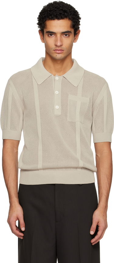 Polo tričko LANVIN Short Sleeve Striped Perforated Knit Polo Béžová | RM-PL0024-K063-E25, 0