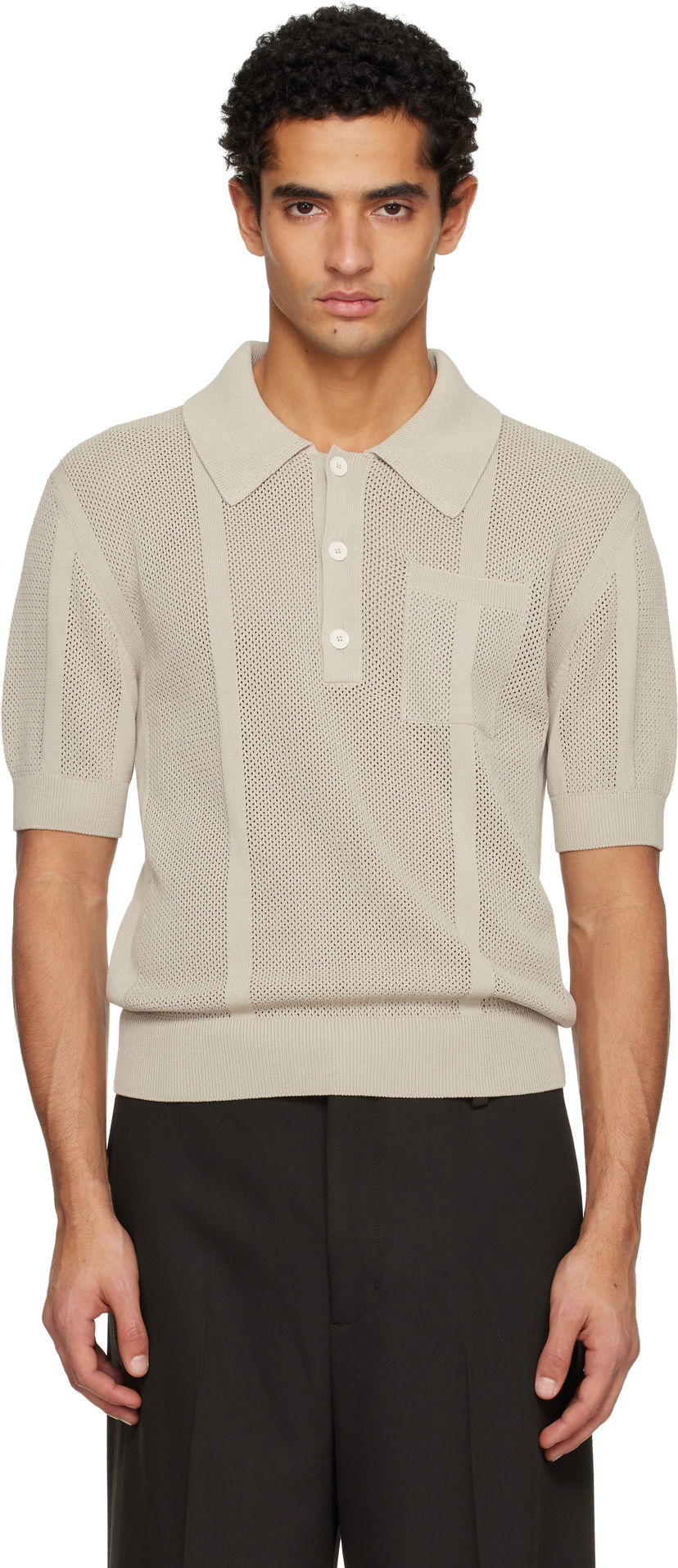 Polo tričko LANVIN Short Sleeve Striped Perforated Knit Polo Béžová | RM-PL0024-K063-E25