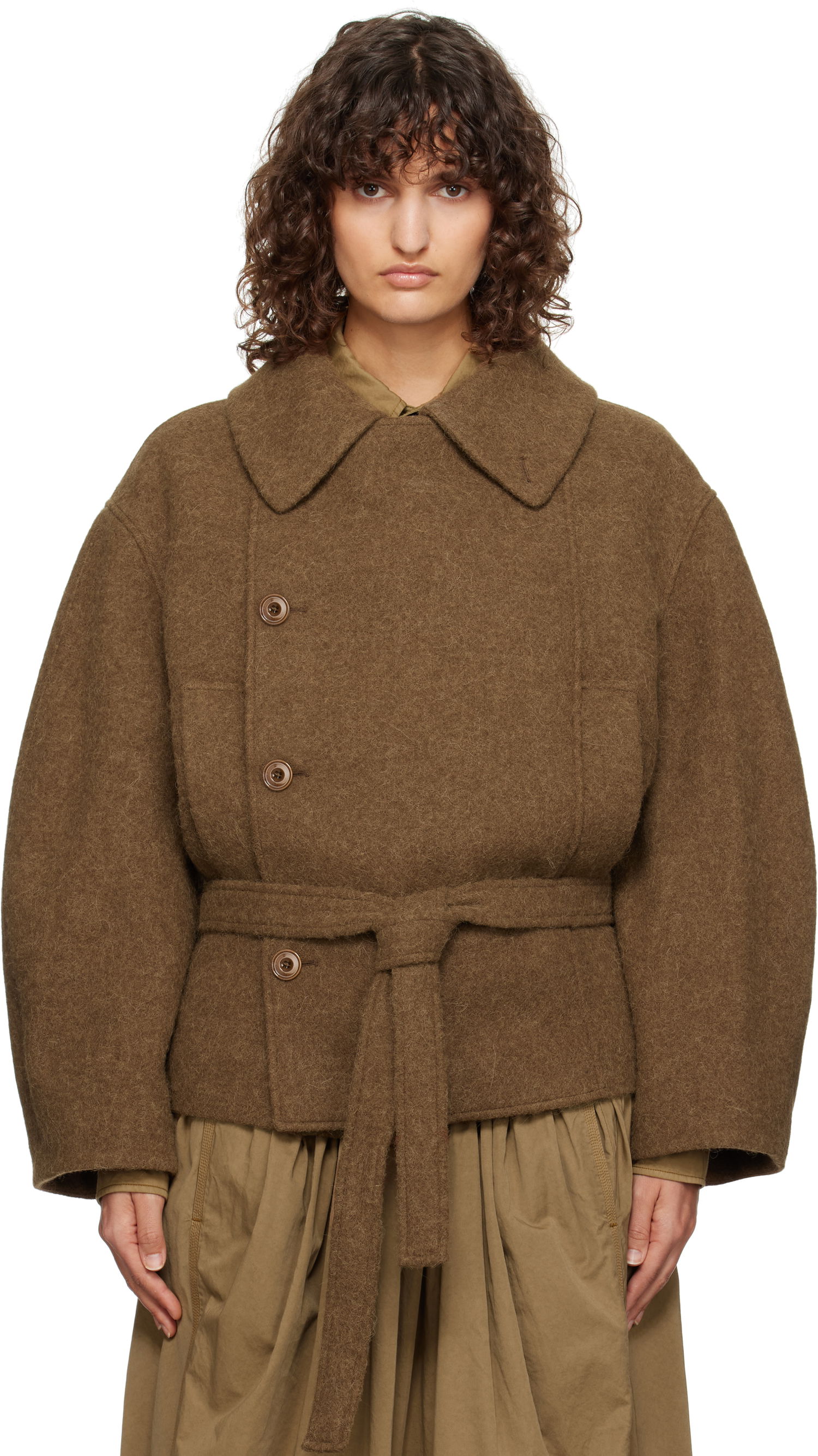 Kabáty LEMAIRE Lemaire Short Asymmetrical Bathrobe Jacket Hnedá | CO1083 LF504, 0