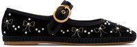 Garavani Endouce Velvet Mary-Jane Ballerina Flats with Pearl Embellishments and Embroidered Bows
