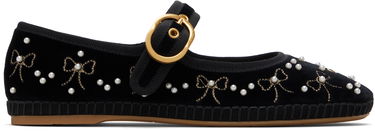 Tenisky a topánky Valentino Garavani Endouce Velvet Mary-Jane Ballerina Flats with Pearl Embellishments and Embroidered Bows Čierna | 7W2S0MQ8BNU, 0