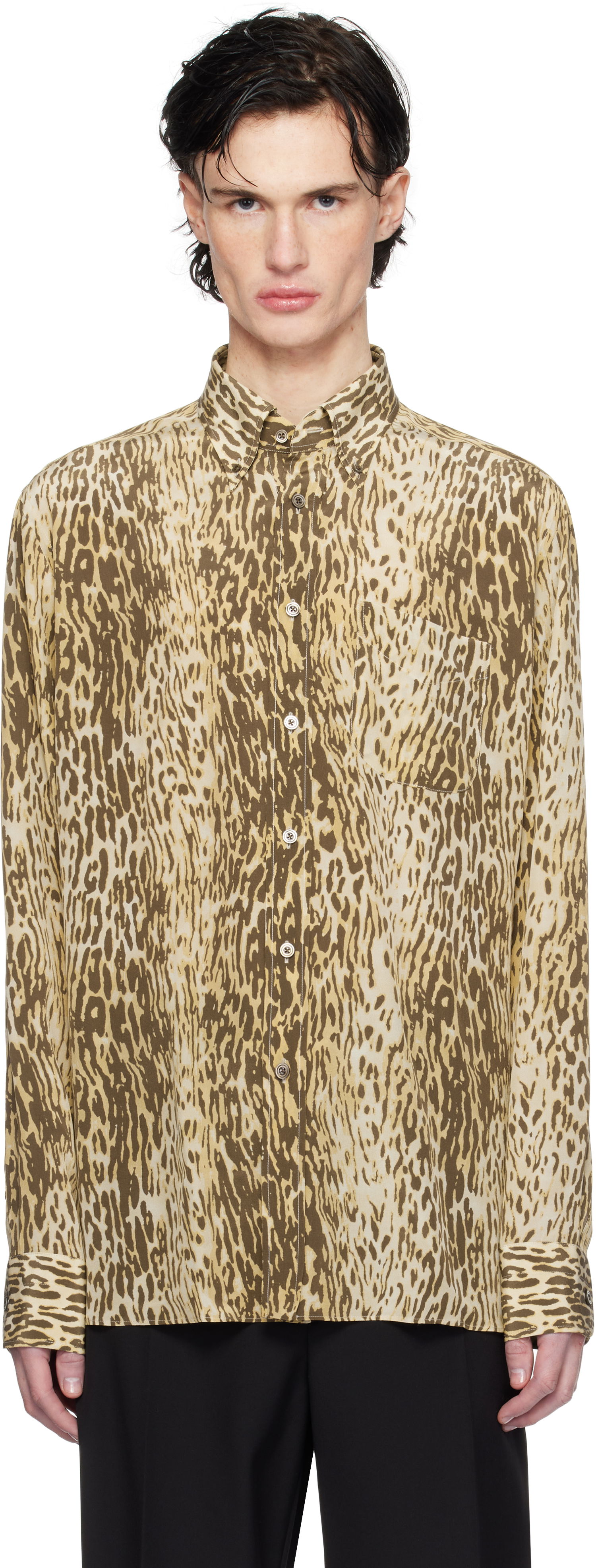 Košeľa Tom Ford 70's Animalier Print Fluid Fit Shirt Hnedá | HRO003-FMS045S25, 0