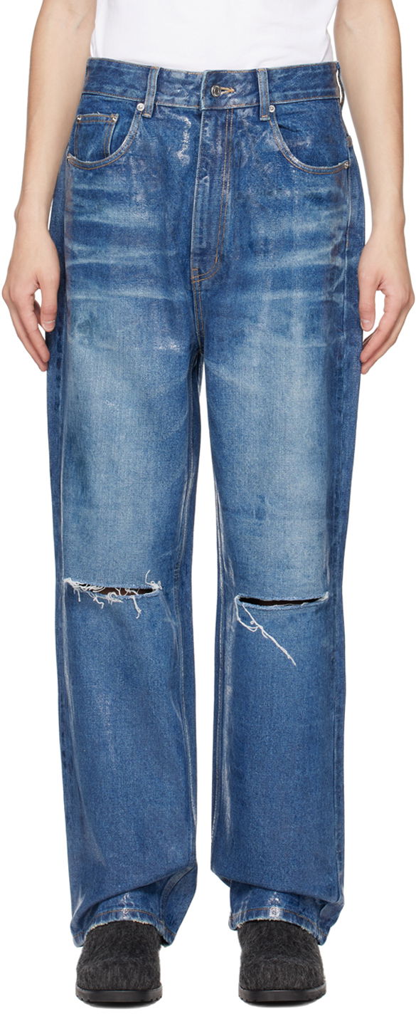 Džínsy We11done We11done Foil Distressed Jeans Modrá | WD-DP1-23-342-M-BL, 0