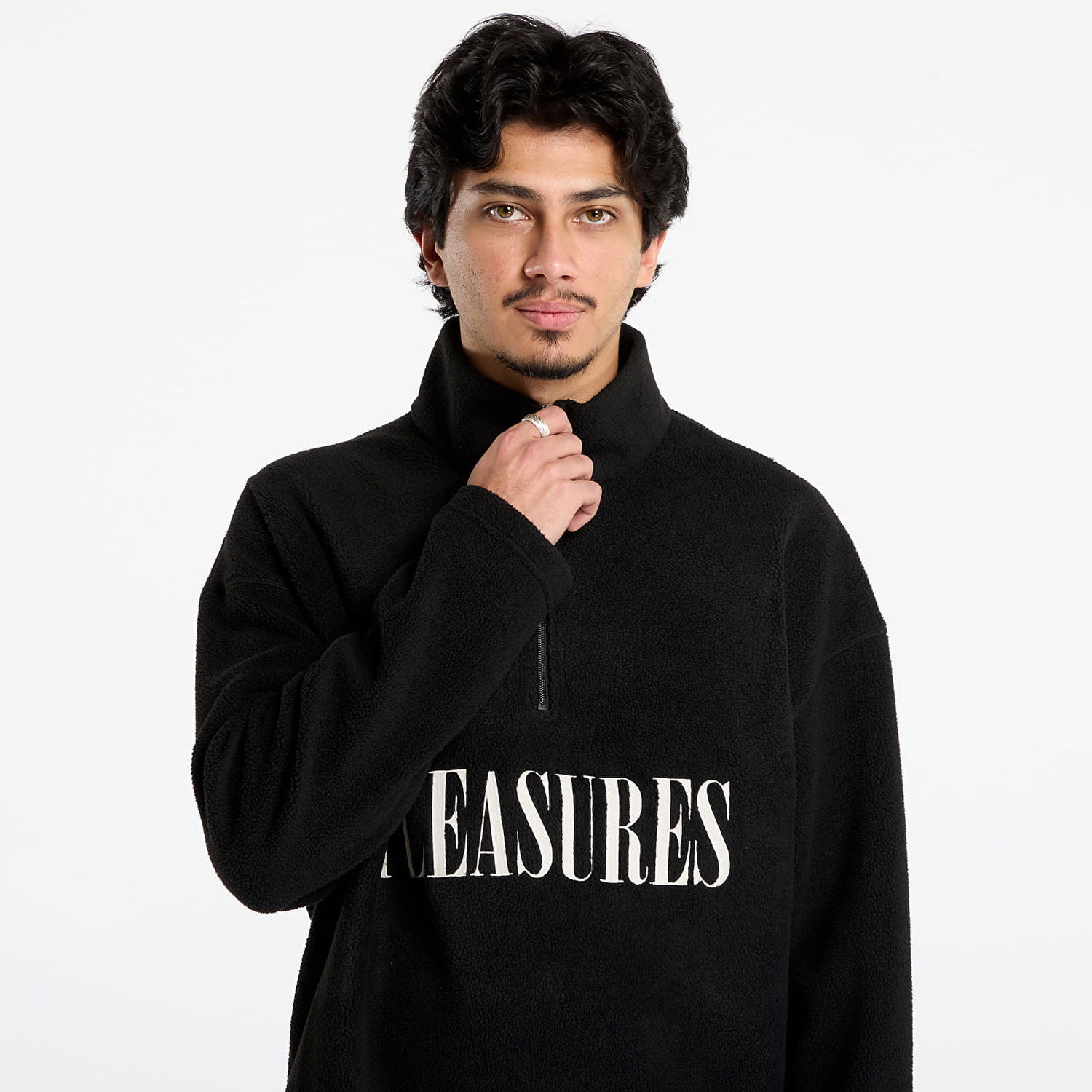 Mikina Pleasures Onyx Half Zip Polar Fleece Sweatshirt Čierna | P25F029-BLACK, 1