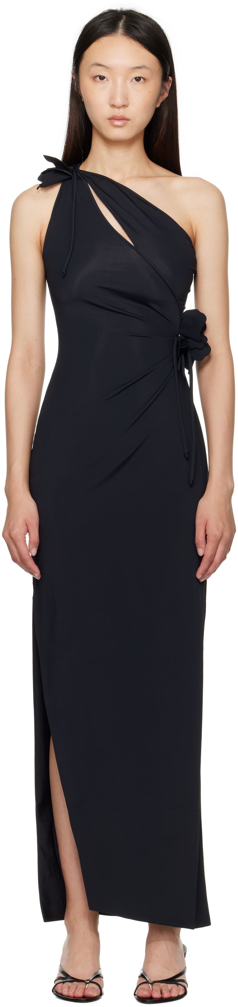 Šaty Coperni Coperni Asymmetric Flower Maxi Dress Čierna | COPR213F5021