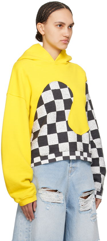 Mikina ERL Checkered Fleece Applique Hoodie Žltá | ERL08T022, 4