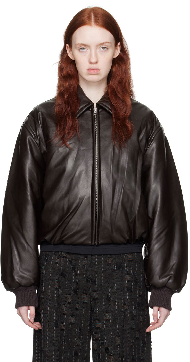 Coated Faux-Leather Bomber Jacket