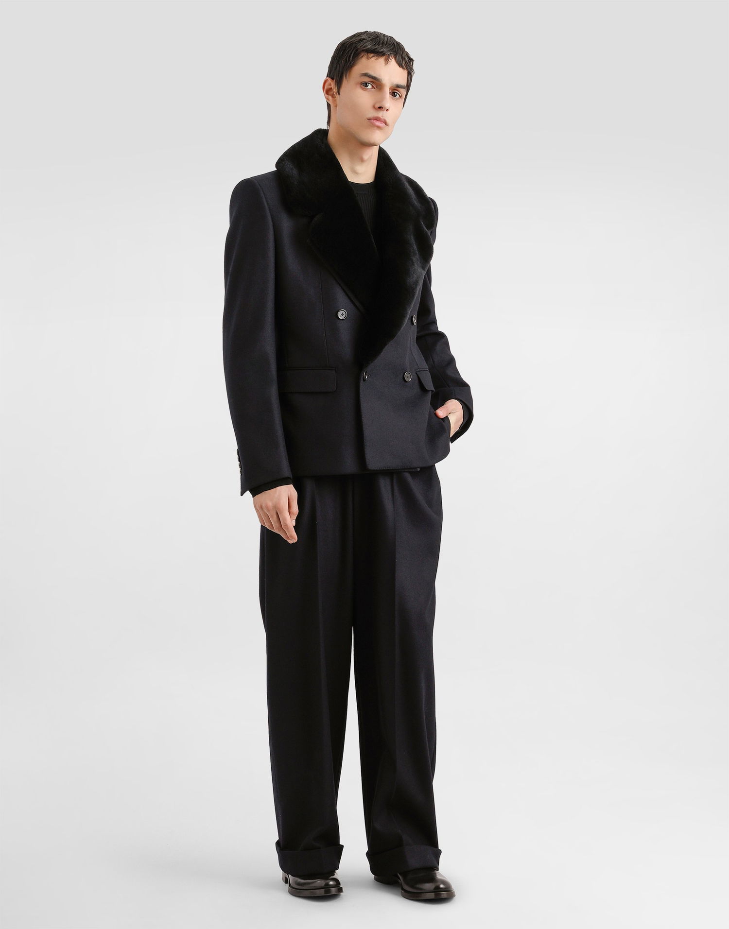 Bunda Dolce & Gabbana Dolce & Gabbana Double-breasted Jacket with Fur-Effect Collar Čierna | G2VK3ZHU2A8N0000, 1