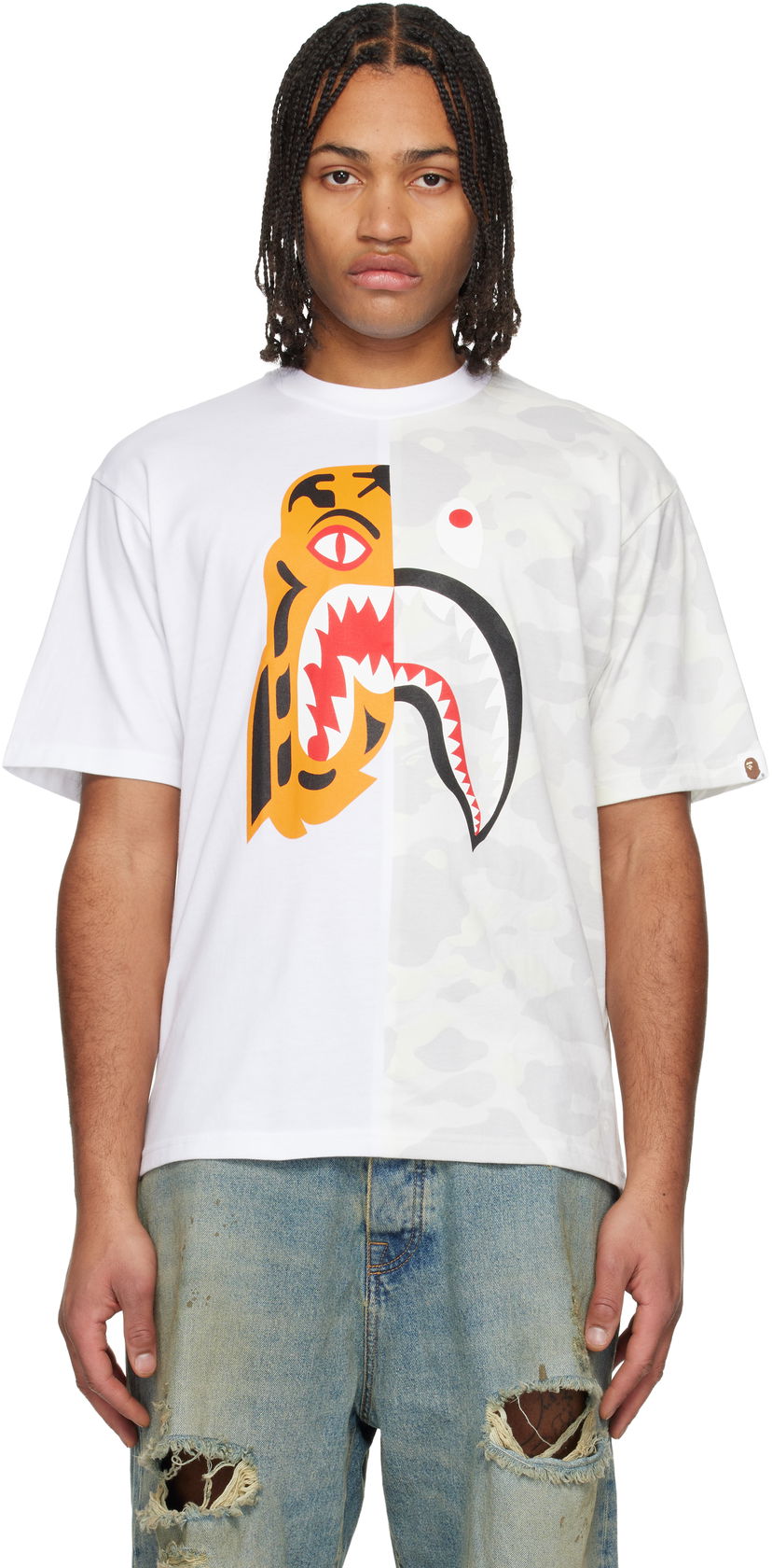 Tričko BAPE City Camo Tiger Shark Relaxed Fit T-shirt Biela | 001CSL801301M
