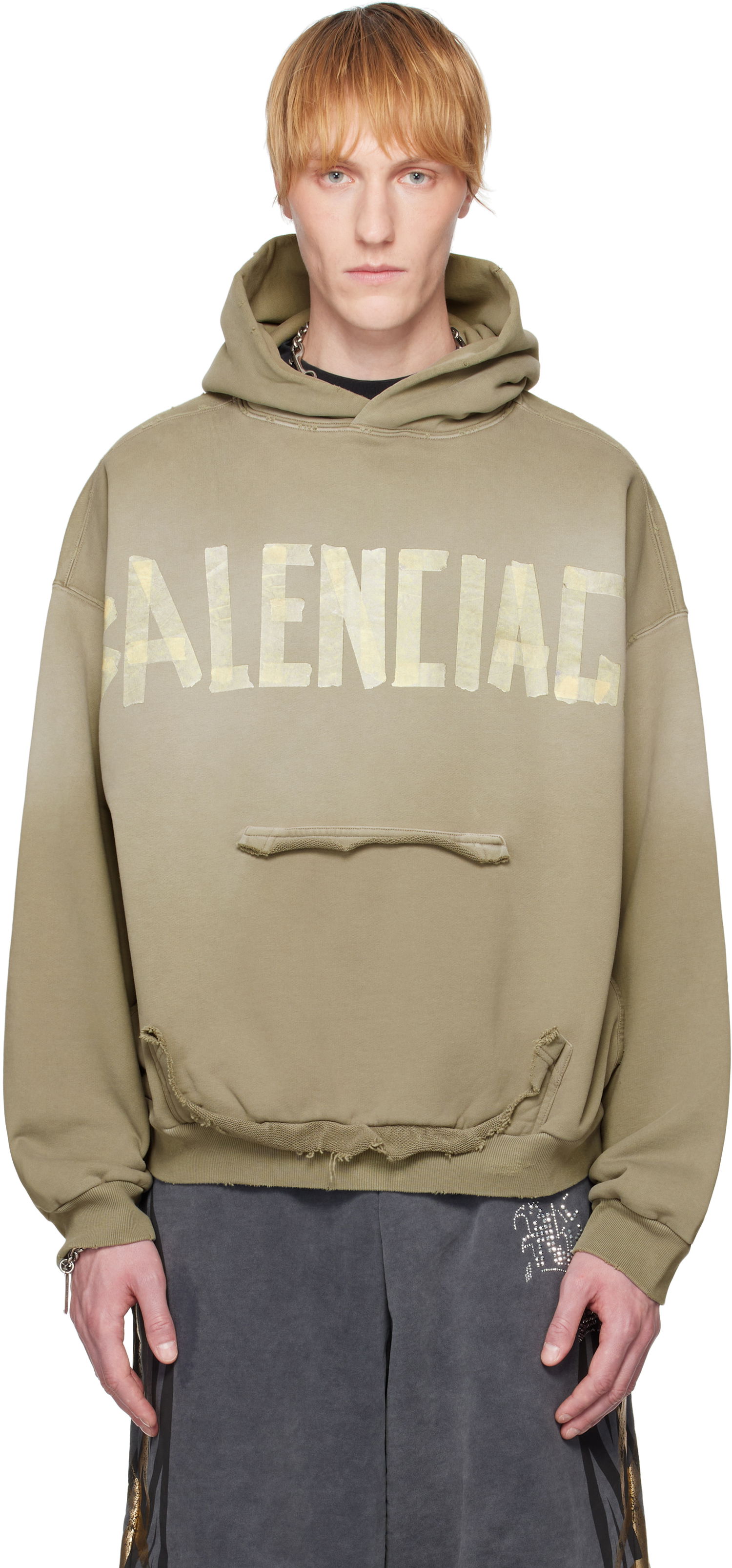 Mikina Balenciaga Balenciaga Tape Type Ripped Pocket Hoodie Zelené | 744441TQVA9, 0